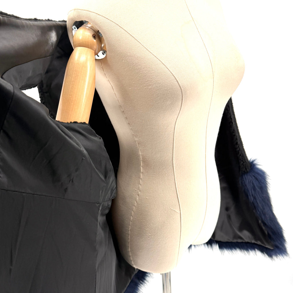 Saks Fifth Avenue Black Blue Sherpa Faux Fur Open Front Vest
