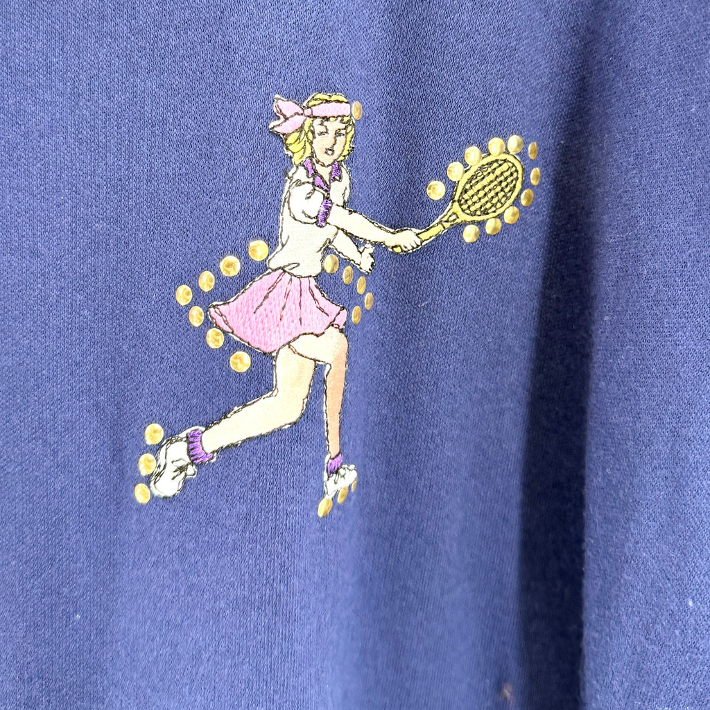 Vintage 80s Mardel Tennis Beaded Embroidered Jersey Long Sleeve Tee