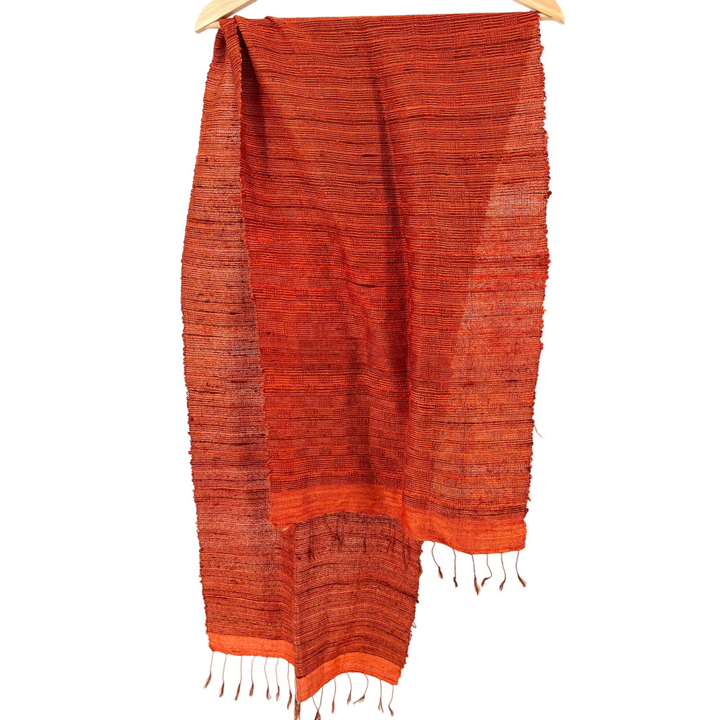 Vintage Y2K Woven Burnt Orange 100% Silk Fringed Scarf