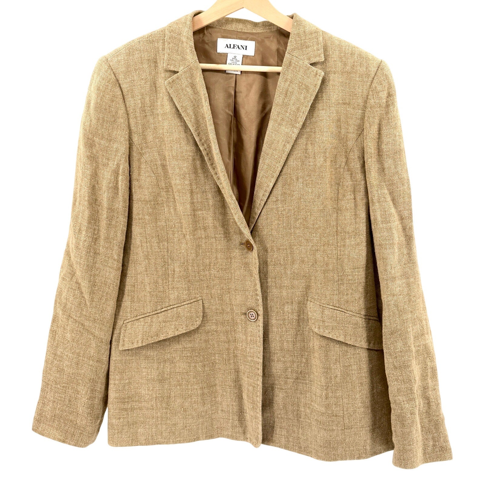 Vintage Y2K Alfani Khaki 100% Linen Fitted Blazer Jacket