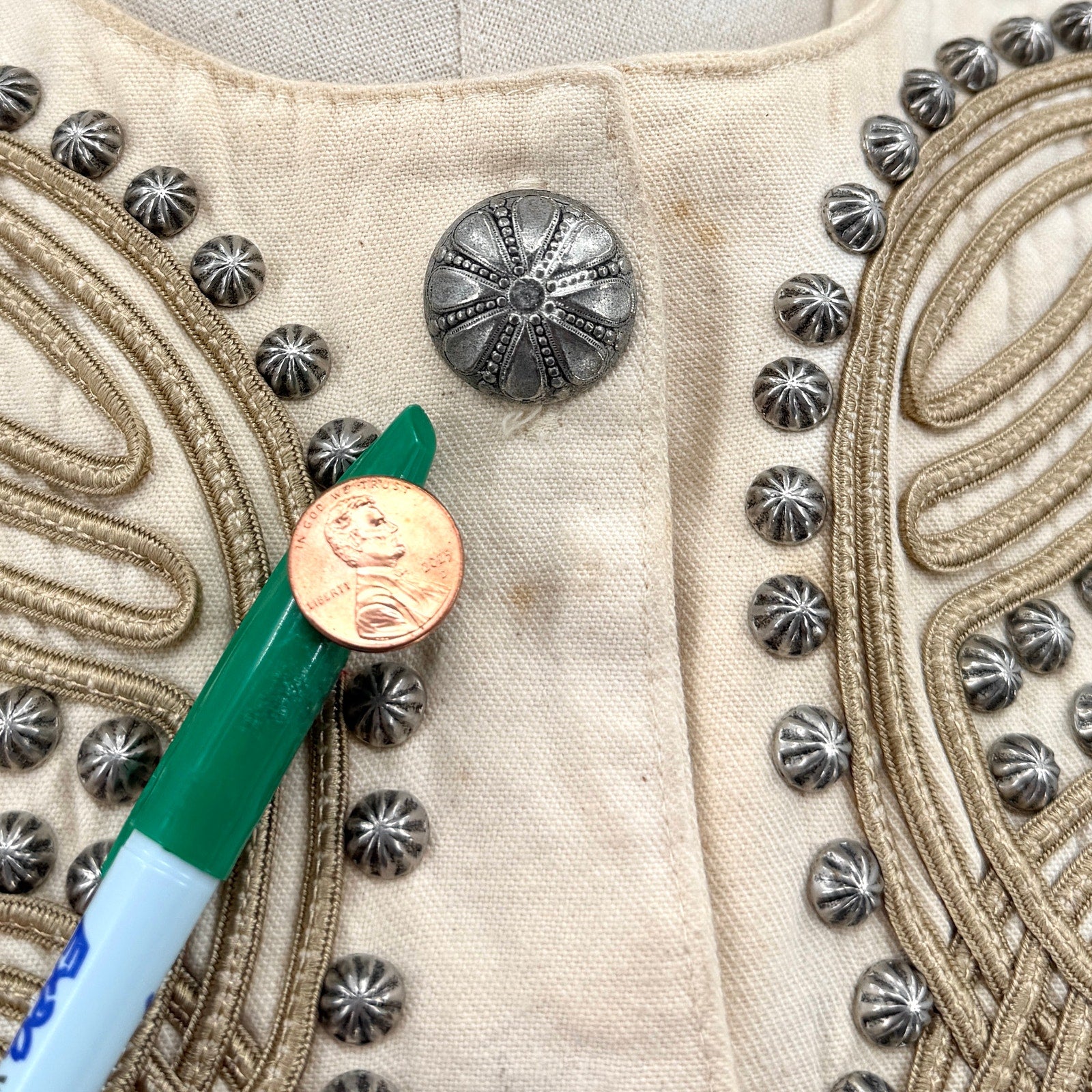 Vintage 90s Double D Ranch Cream 100% Cotton Studded Soutache Cropped Jacket