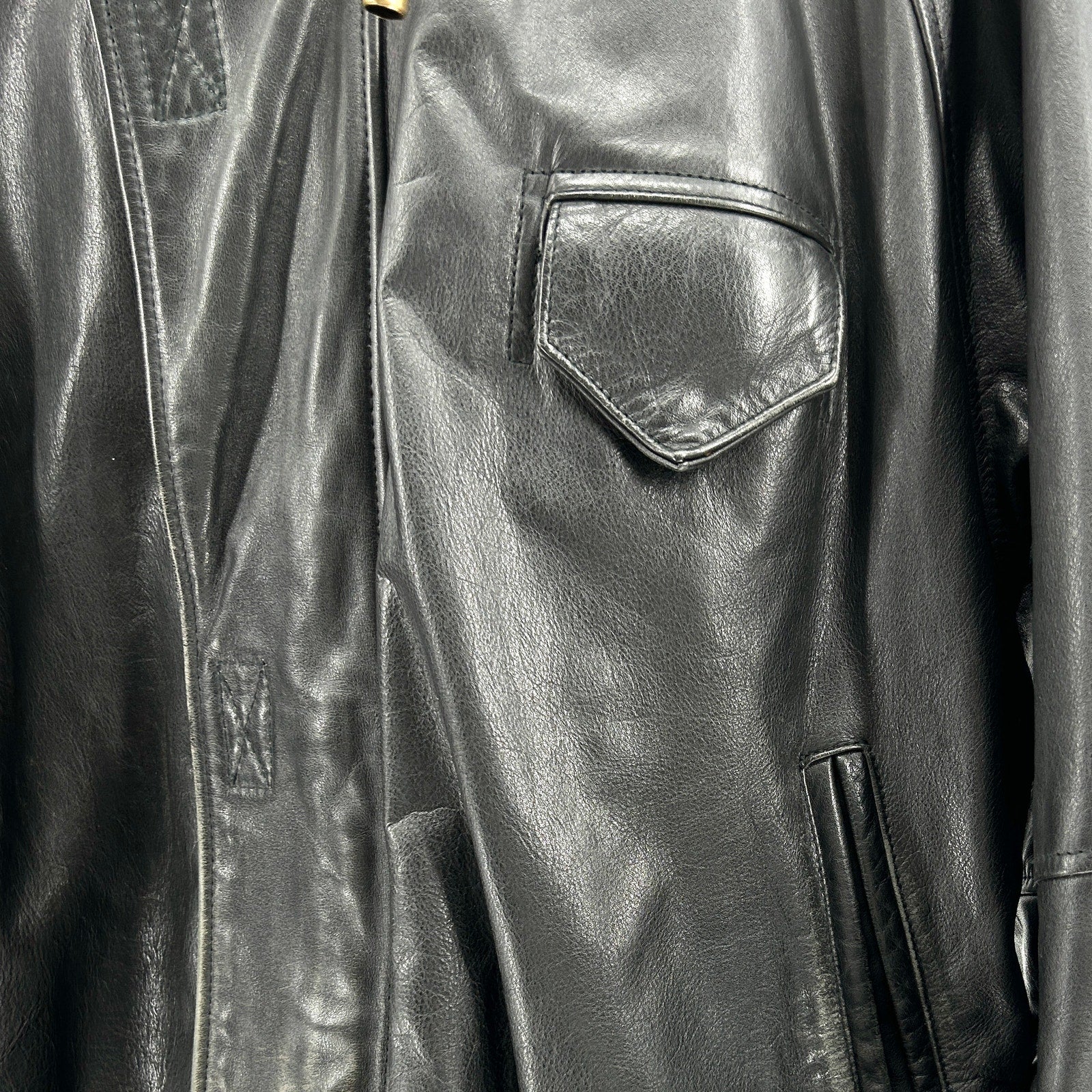 Vintage 90s DAF David Fahren Black Genuine Leather Hooded Bomber Jacket