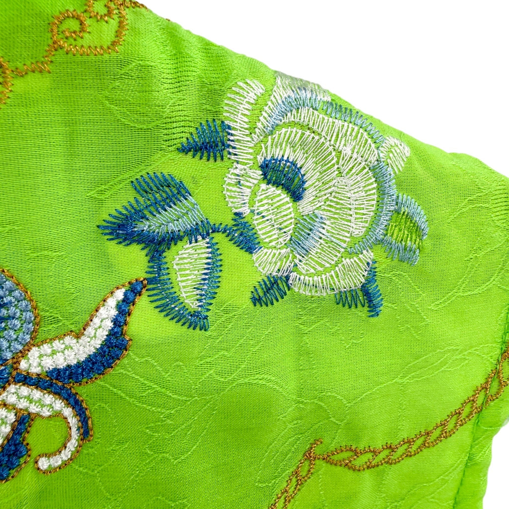 ih Lime Green Embroidered Mandarin Collar Asymmetrical Vest Top