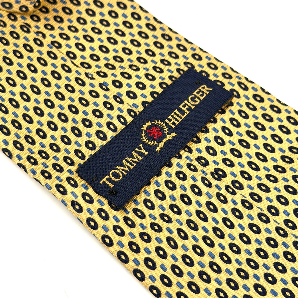Vintage 90s Tommy Hilfiger Yellow and Blue Geometric 100% Silk Tie