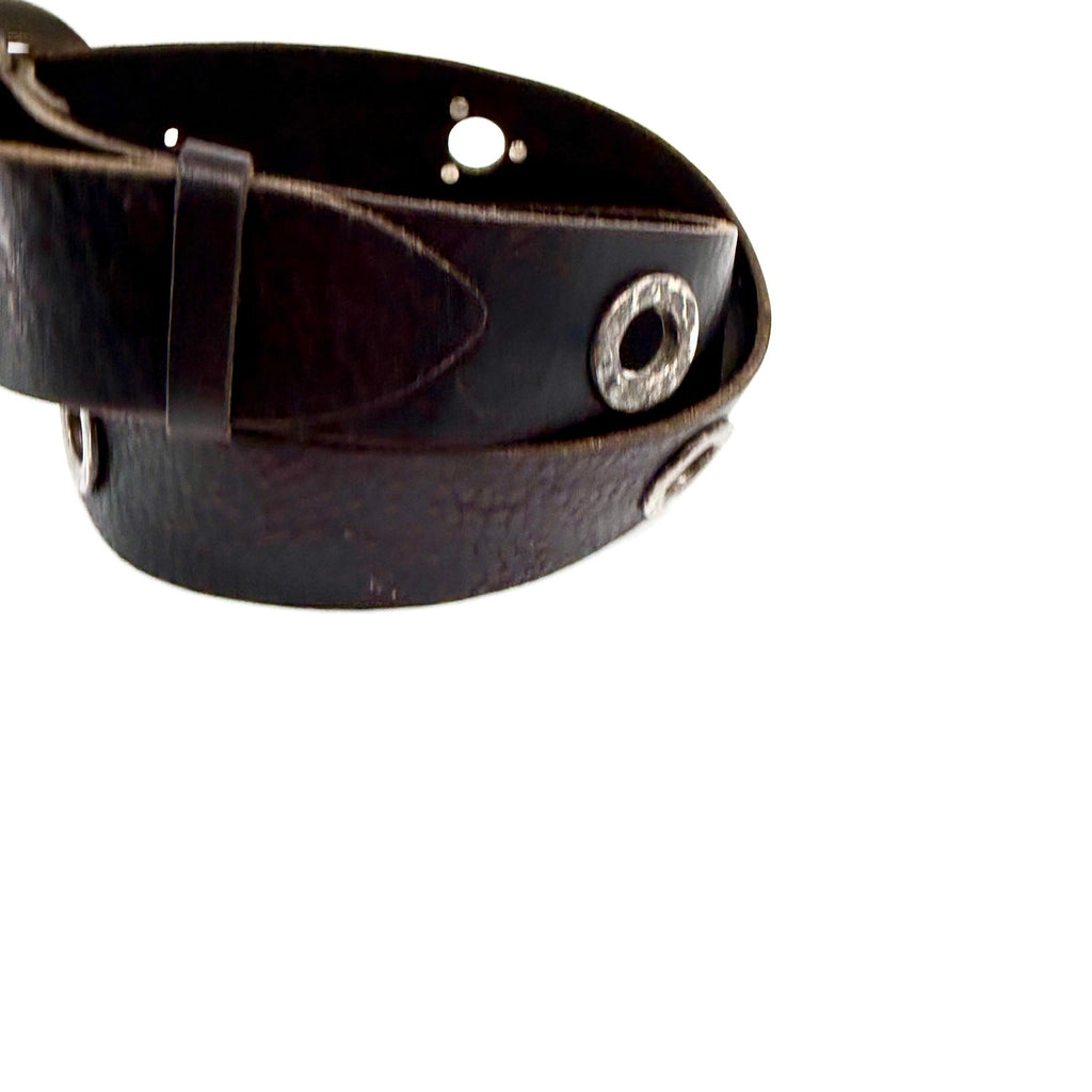 Vintage 90s Garuglieri Black Leather Round Buckle Grommet Belt