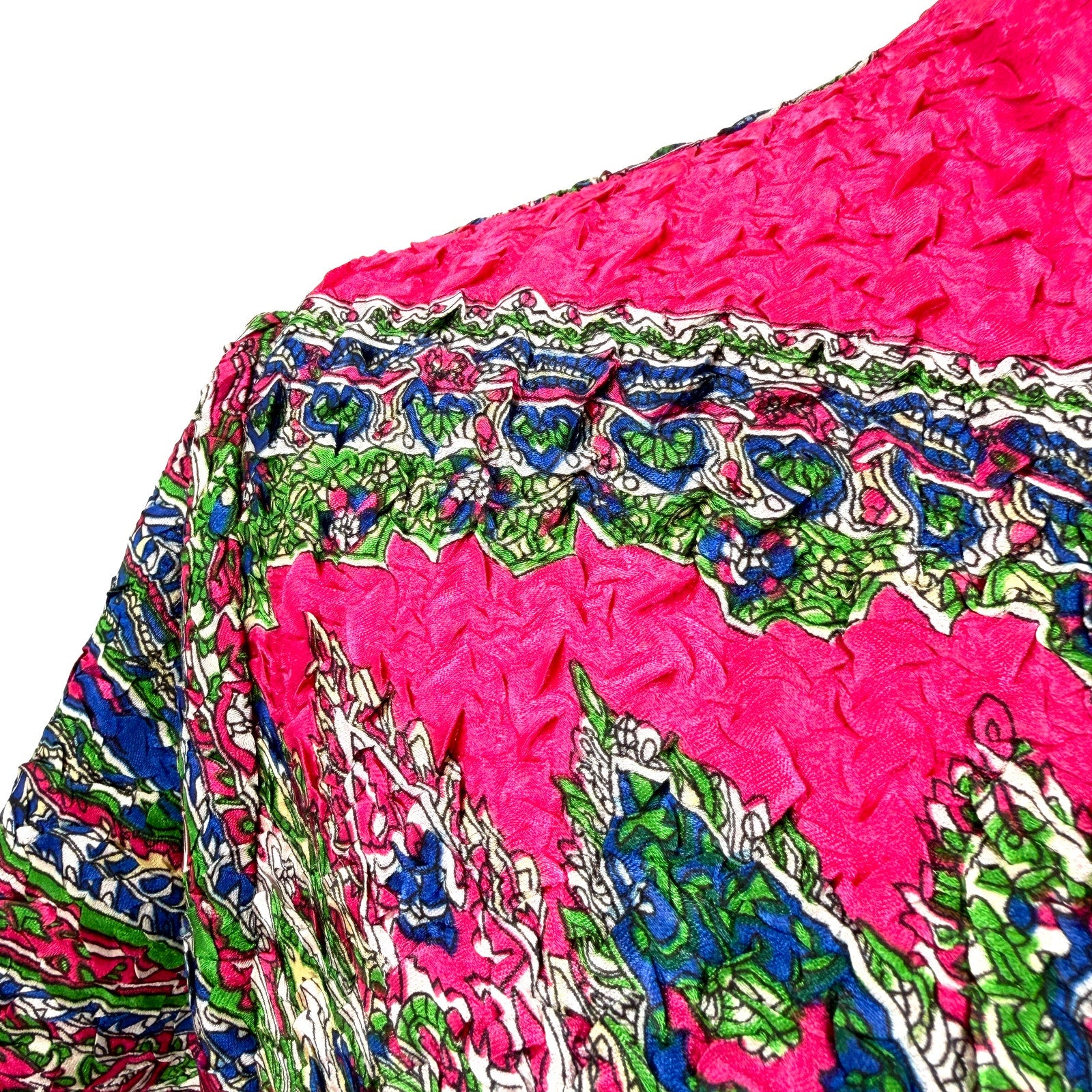 Hot Pink Paisley Crinkle Satin Boho Mini Dress