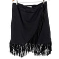 Arula Black Denim Fringe Wrap Mini Skirt