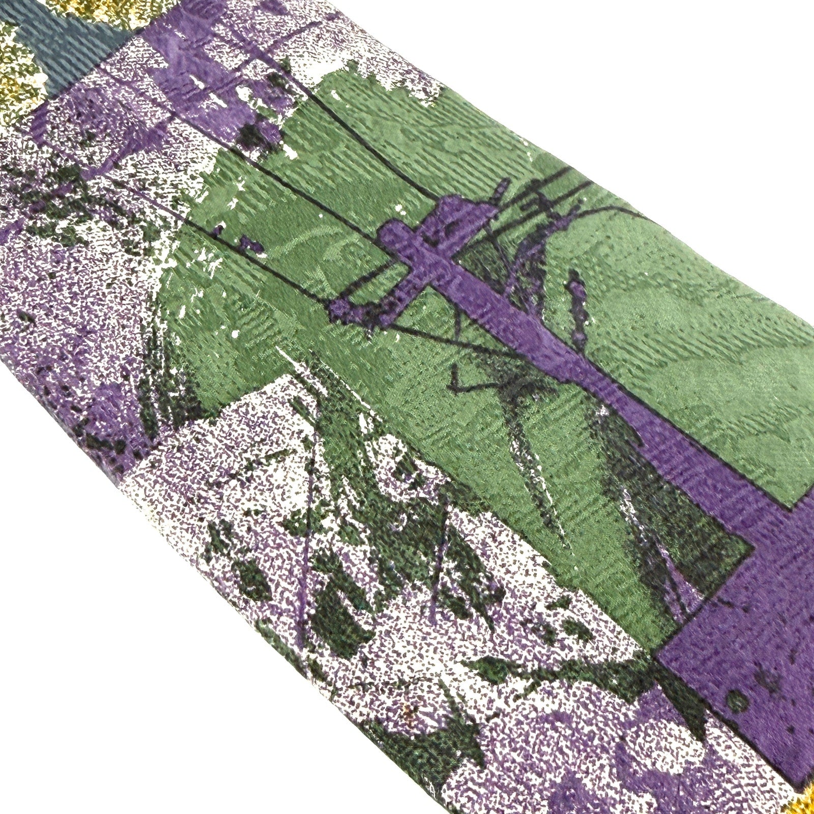 Vintage 90s Hubert Milano Sage Green Purple 100% Silk Graphic Paisley Necktie