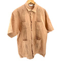 Vintage Y2K JMP Tan Pleated Four Pocket Short Sleeve Cuban Guayabera Shirt
