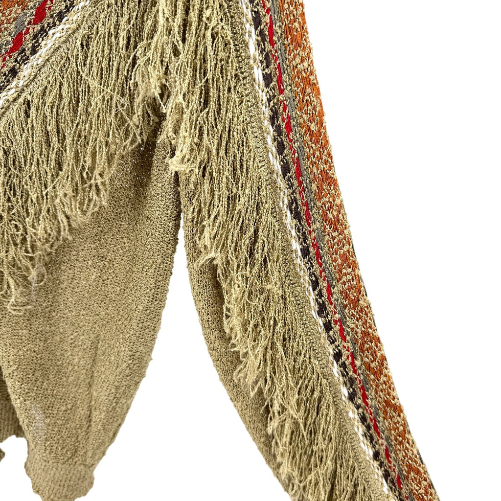 Vintage 80s French Rags Olive Fringe Trim Southwestern Sweater