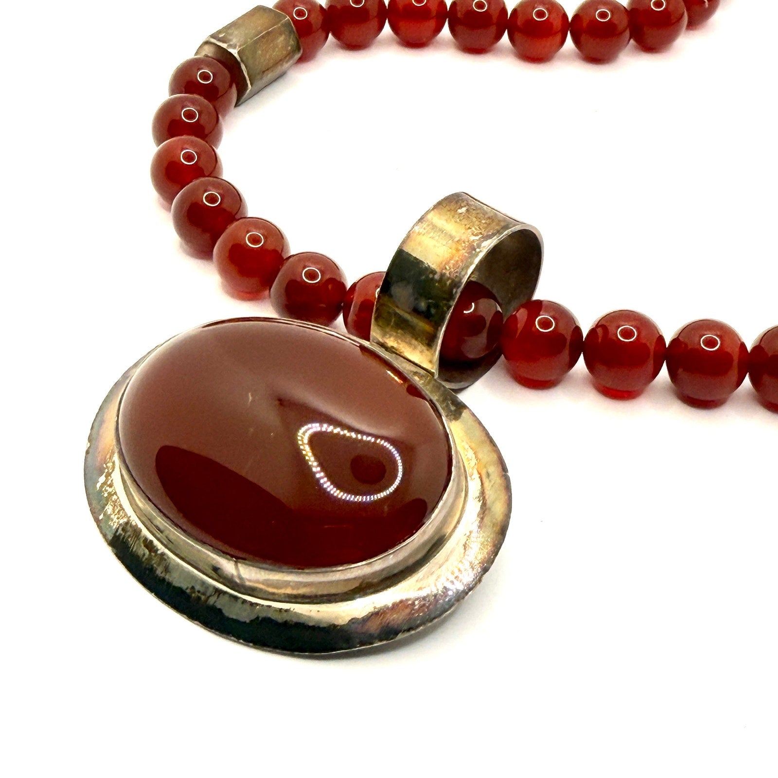 Vintage 90s Gale Self Choctaw Signed Sterling Silver Carnelian Pendant Necklace