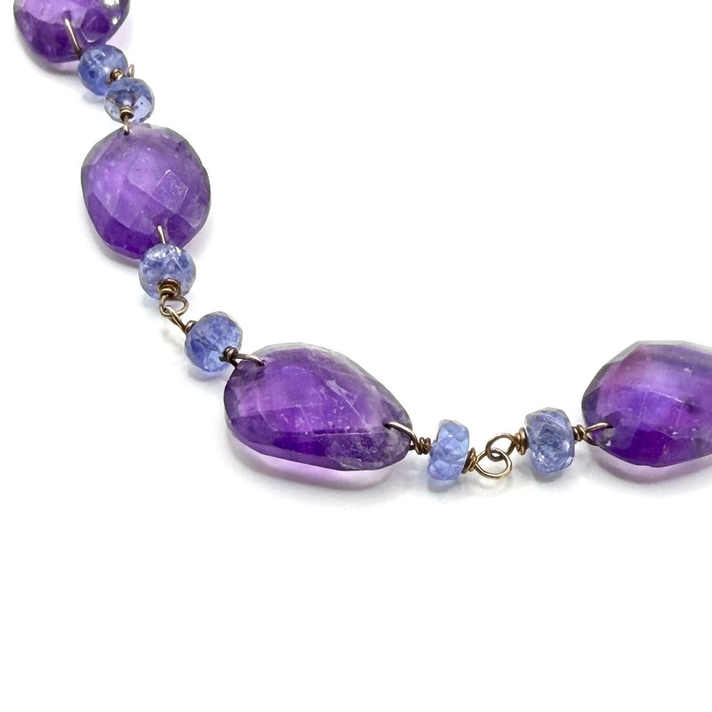 Vintage 90s Amethyst Tanzanite Faceted Bead Endless Statement Necklace