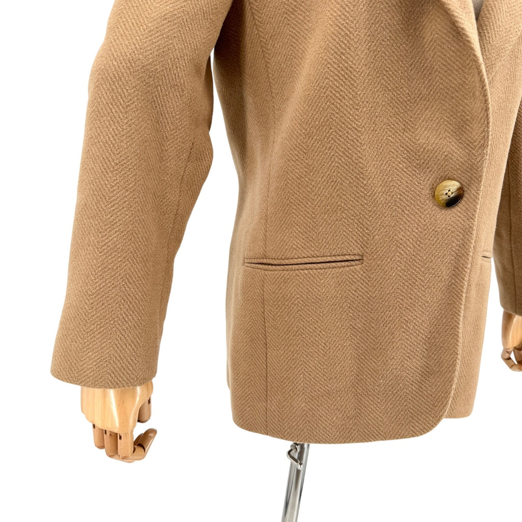 Vintage 80s Harve Benard Camel 100% Wool Chevron Tailored Blazer Jacket