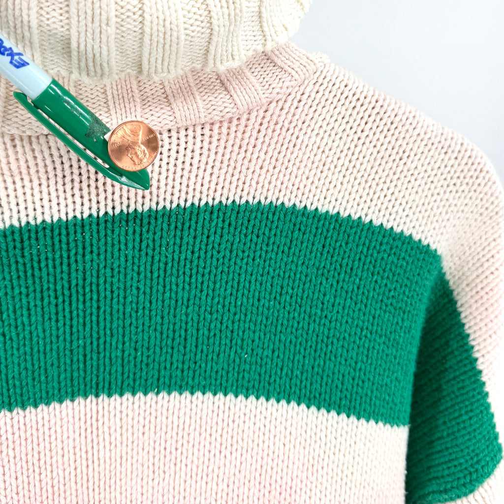 Vintage 80s Lizwear Liz Claiborne Cream Striped Ski Turtleneck Sweater