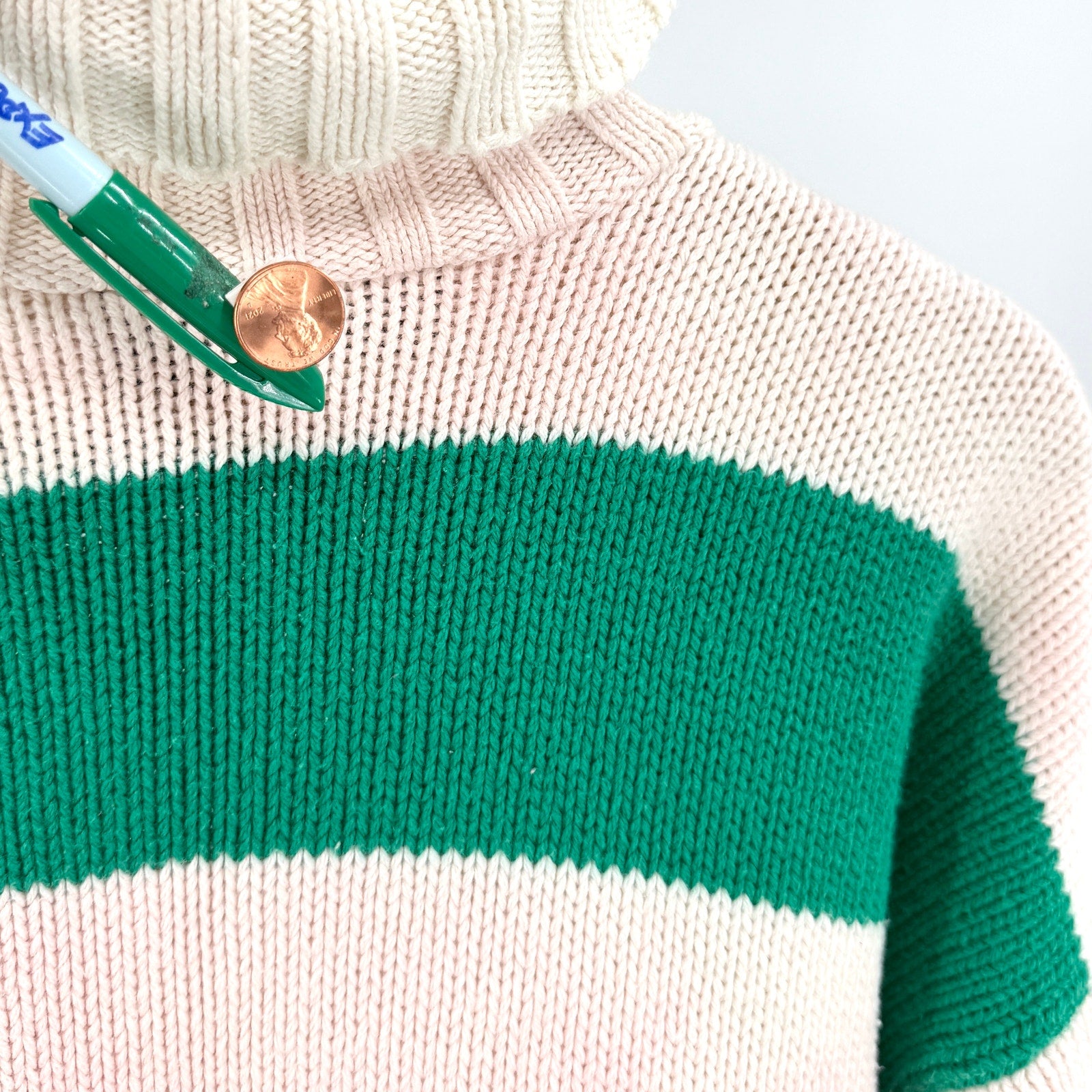 Vintage 80s Lizwear Liz Claiborne Cream Striped Ski Turtleneck Sweater