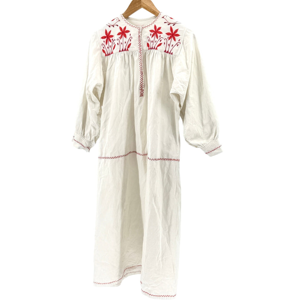Vintage 70s Kalocsa Hungarian Folk Cotton Embroidered Boho Maxi Dress