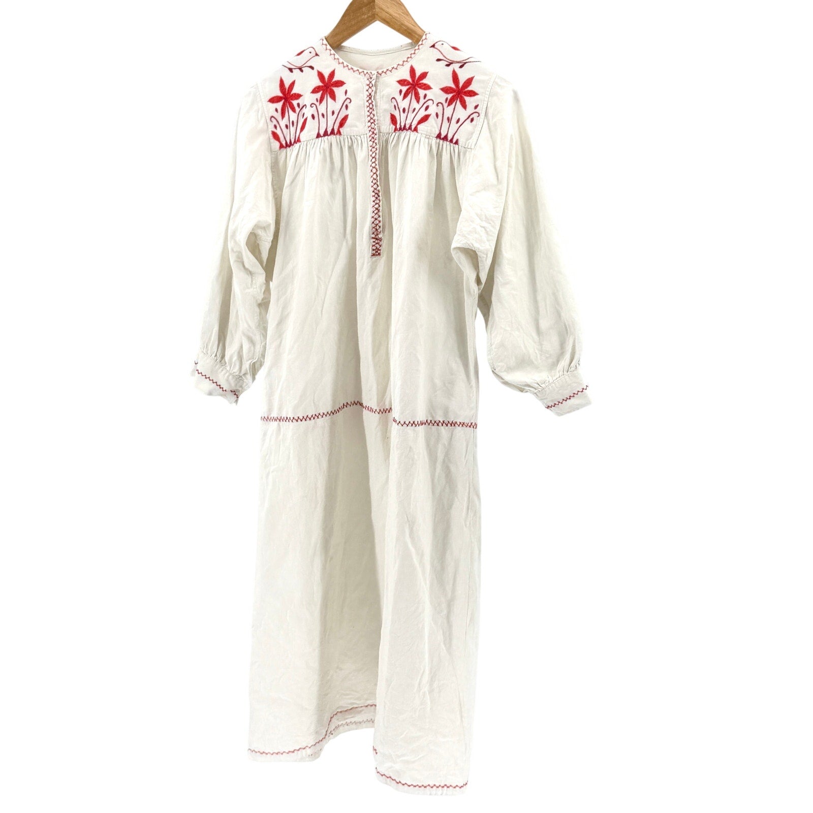 Vintage 70s Kalocsa Hungarian Folk Cotton Embroidered Boho Maxi Dress