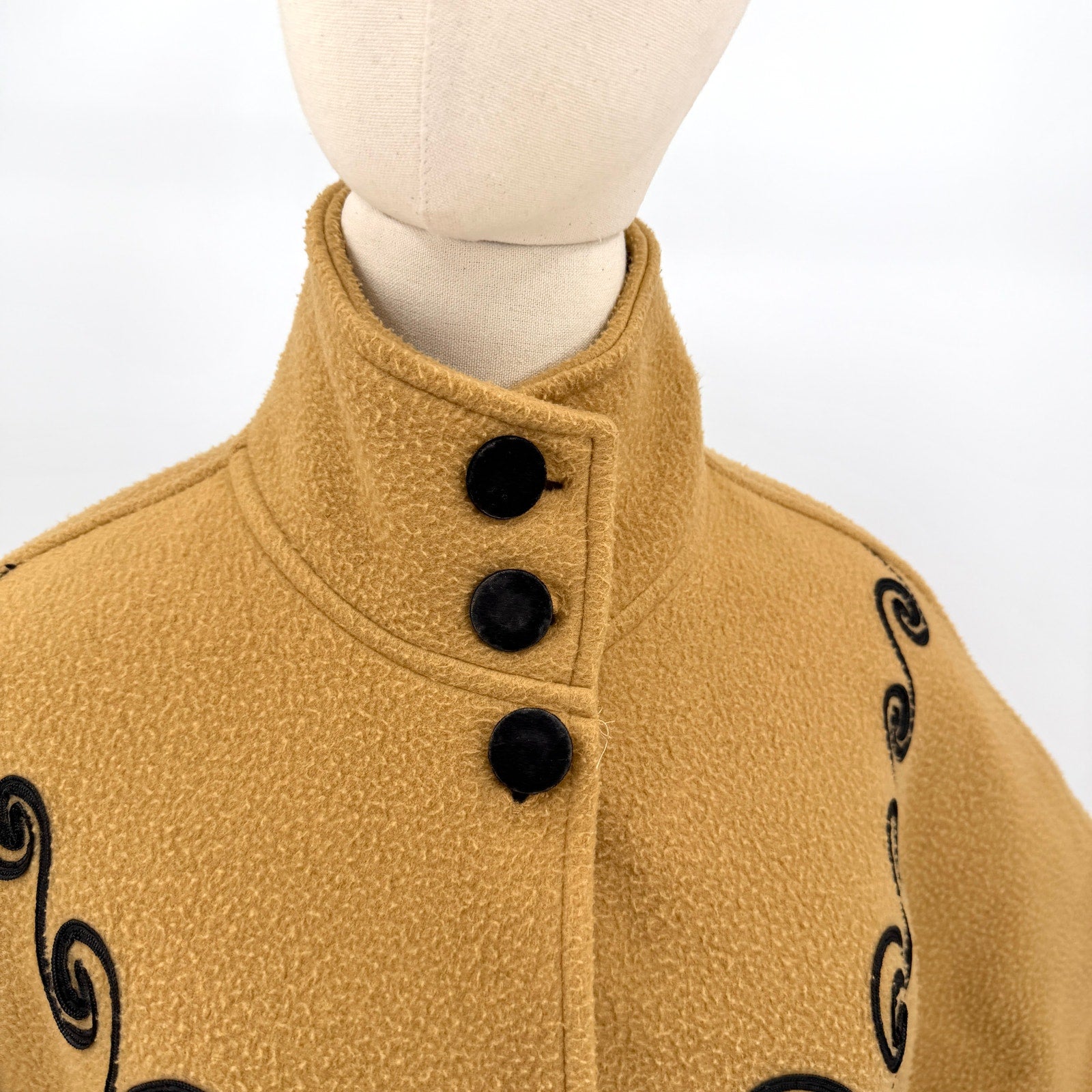 Vintage 90s Lord and Taylor Camel Embroidered Mock Neck Poncho Cape