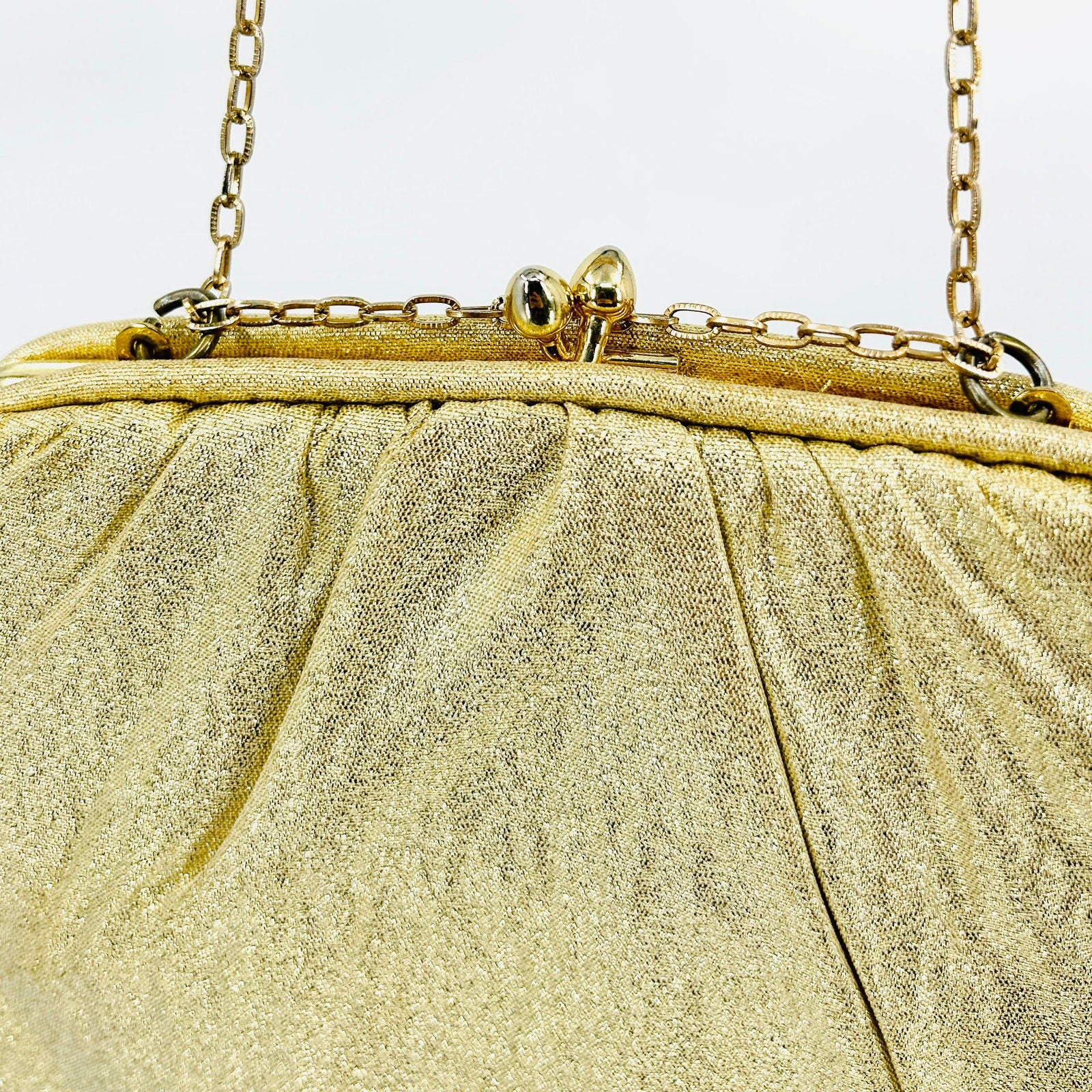 Vintage 1960s Gold Metallic Lamé Frame Evening Clutch Bag