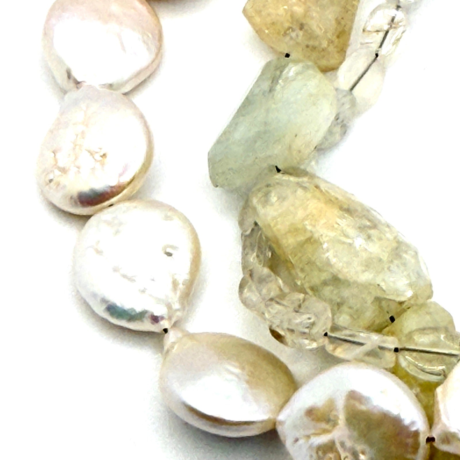 Vintage 90s Artisan Buffalo Nickel Coin Pearl Prehnite Multi Strand Bracelet