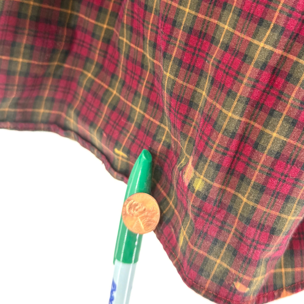 Vintage Y2K L.L. Bean Red Olive Green Plaid 100% Cotton Workshirt