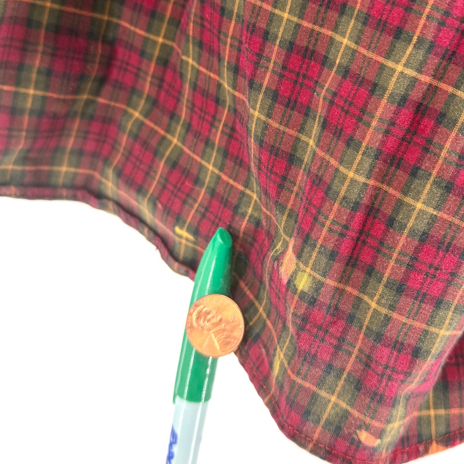 Vintage Y2K L.L. Bean Red Olive Green Plaid 100% Cotton Workshirt