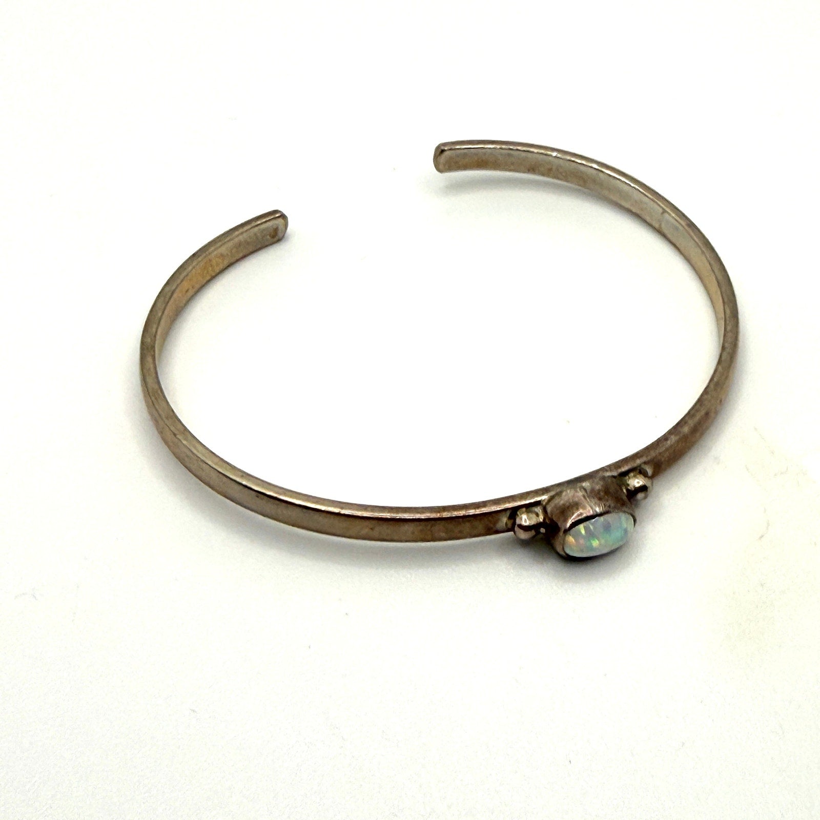 Vintage 90s Nakai Signed Sterling Silver Southwestern White Opal Cuff Bracelet