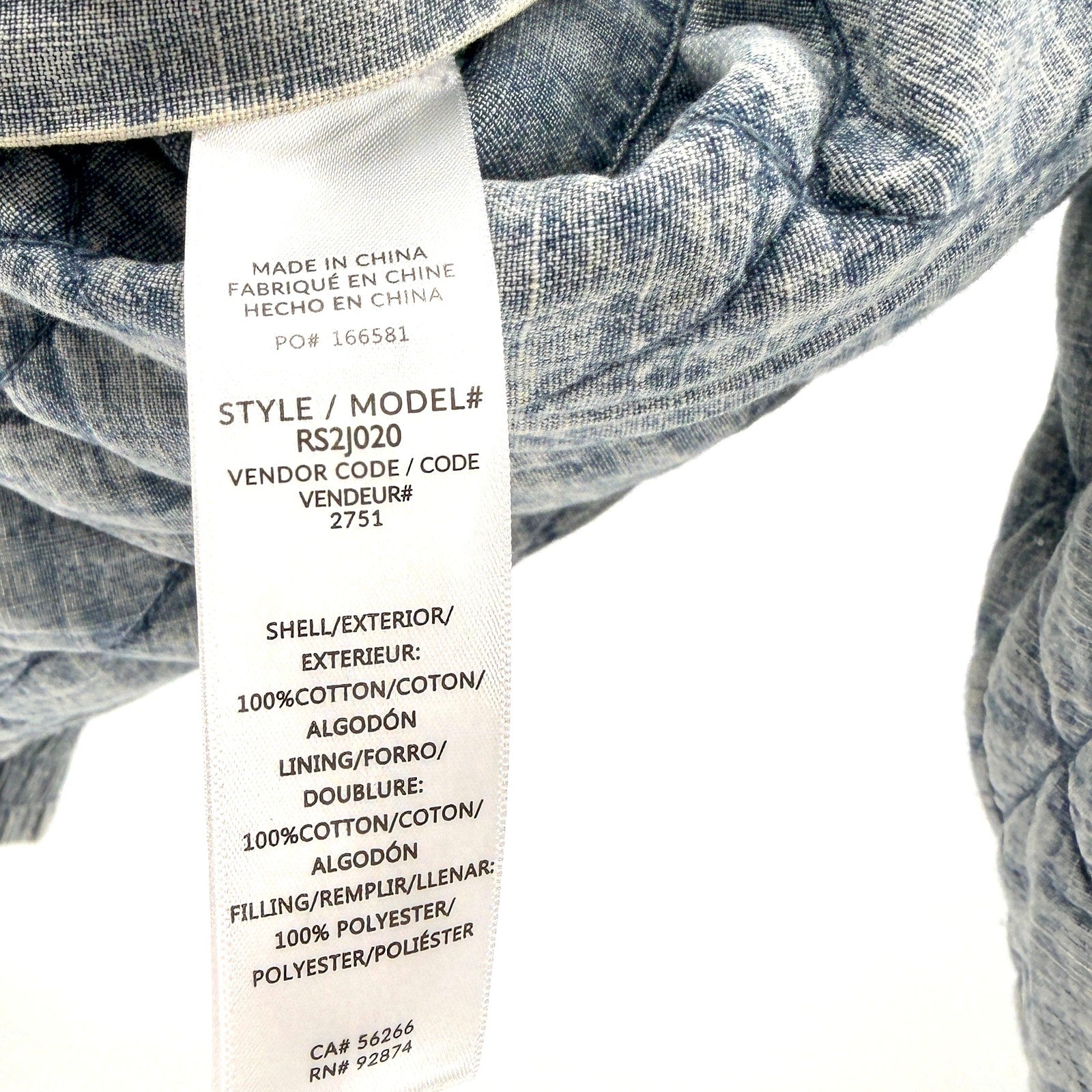Blue 100% Cotton Reversible Quilted Floral Chambray Insulated Bomber Jacket