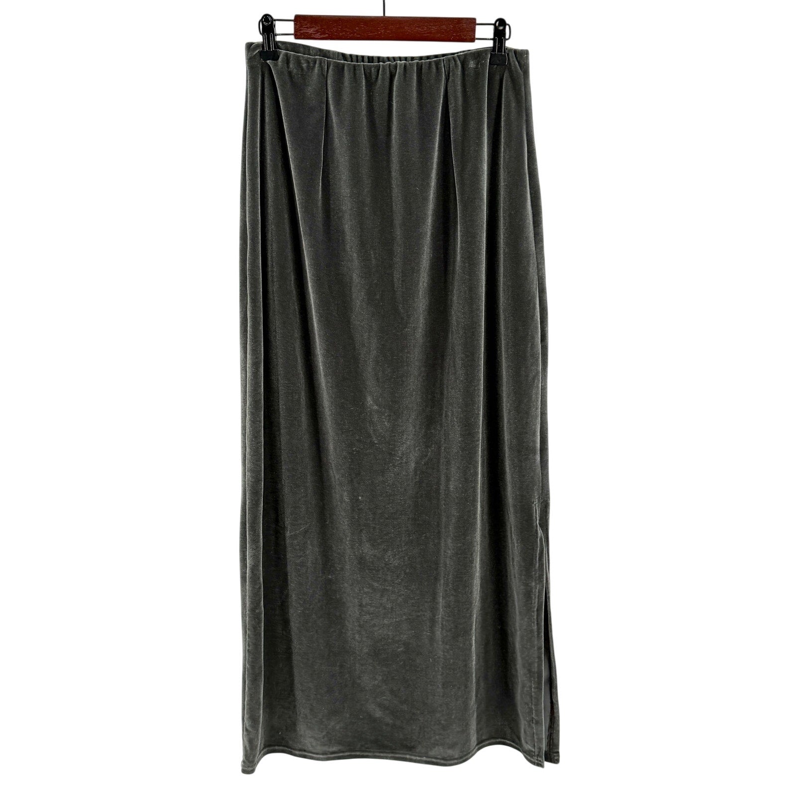 Vintage Y2K Double D Ranch Gray Velvet Country Slit Long Maxi Skirt