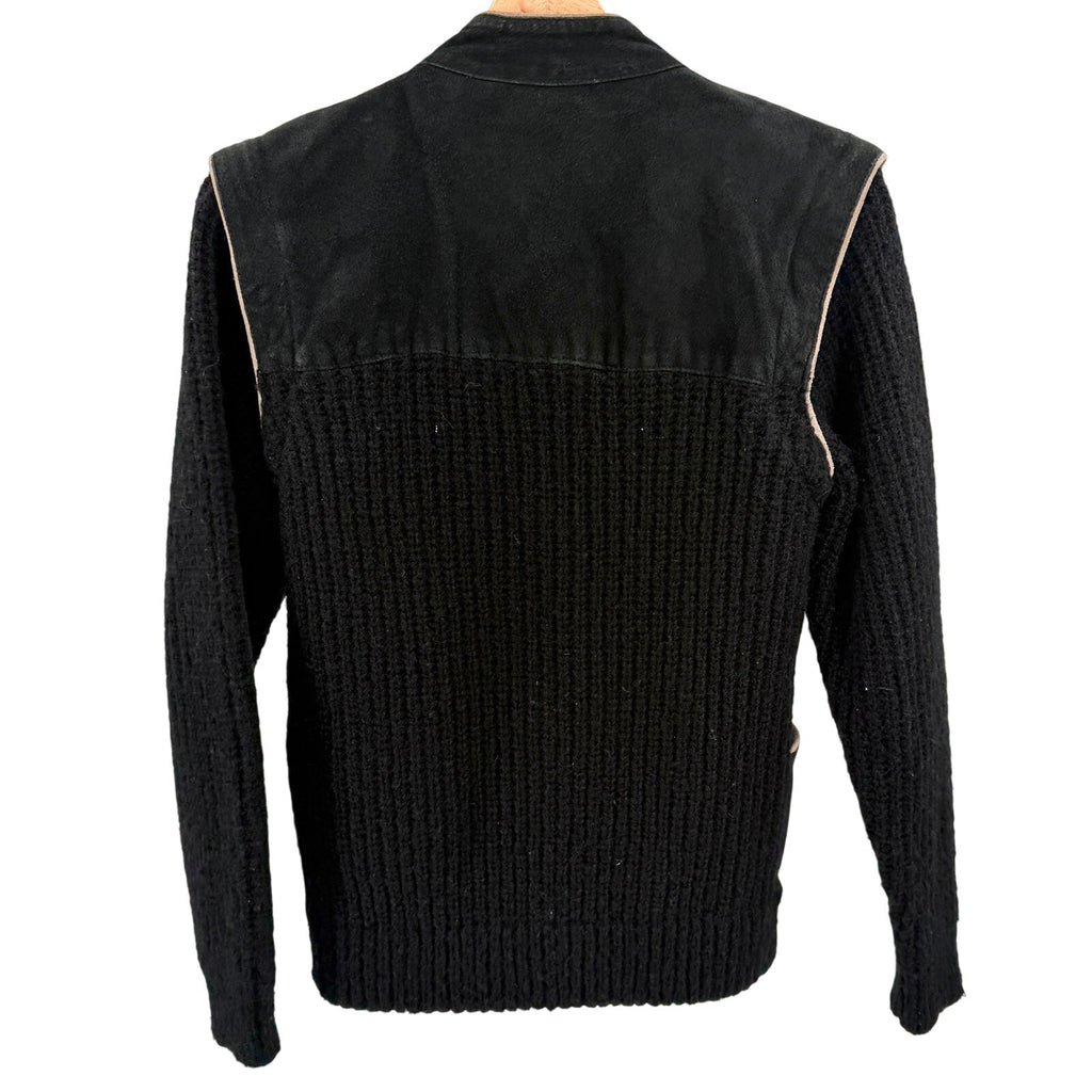 Vintage 70s Sweater Bee Black Suede Trim Zip-Front Sweater Jacket