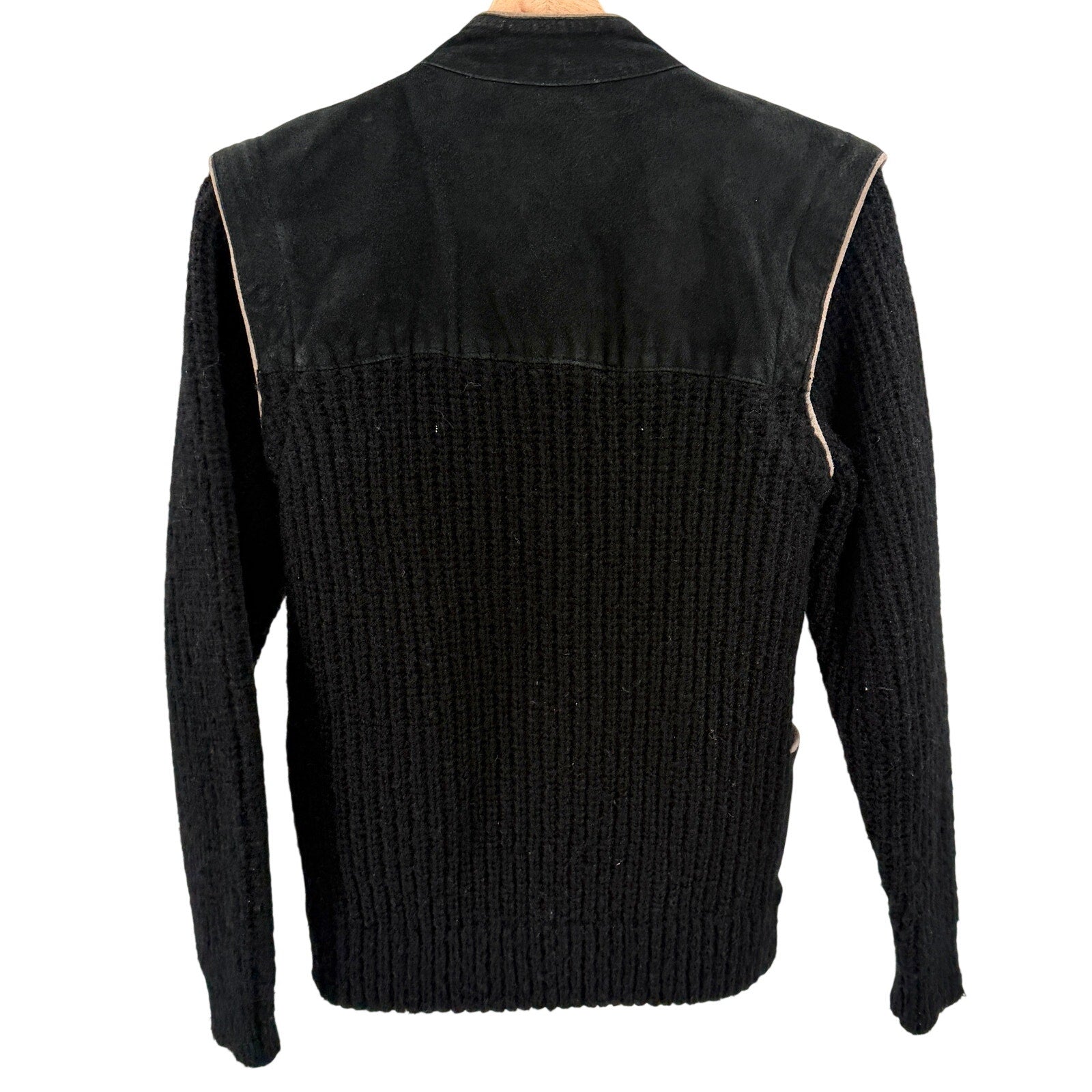 Vintage 70s Sweater Bee Black Suede Trim Zip-Front Sweater Jacket