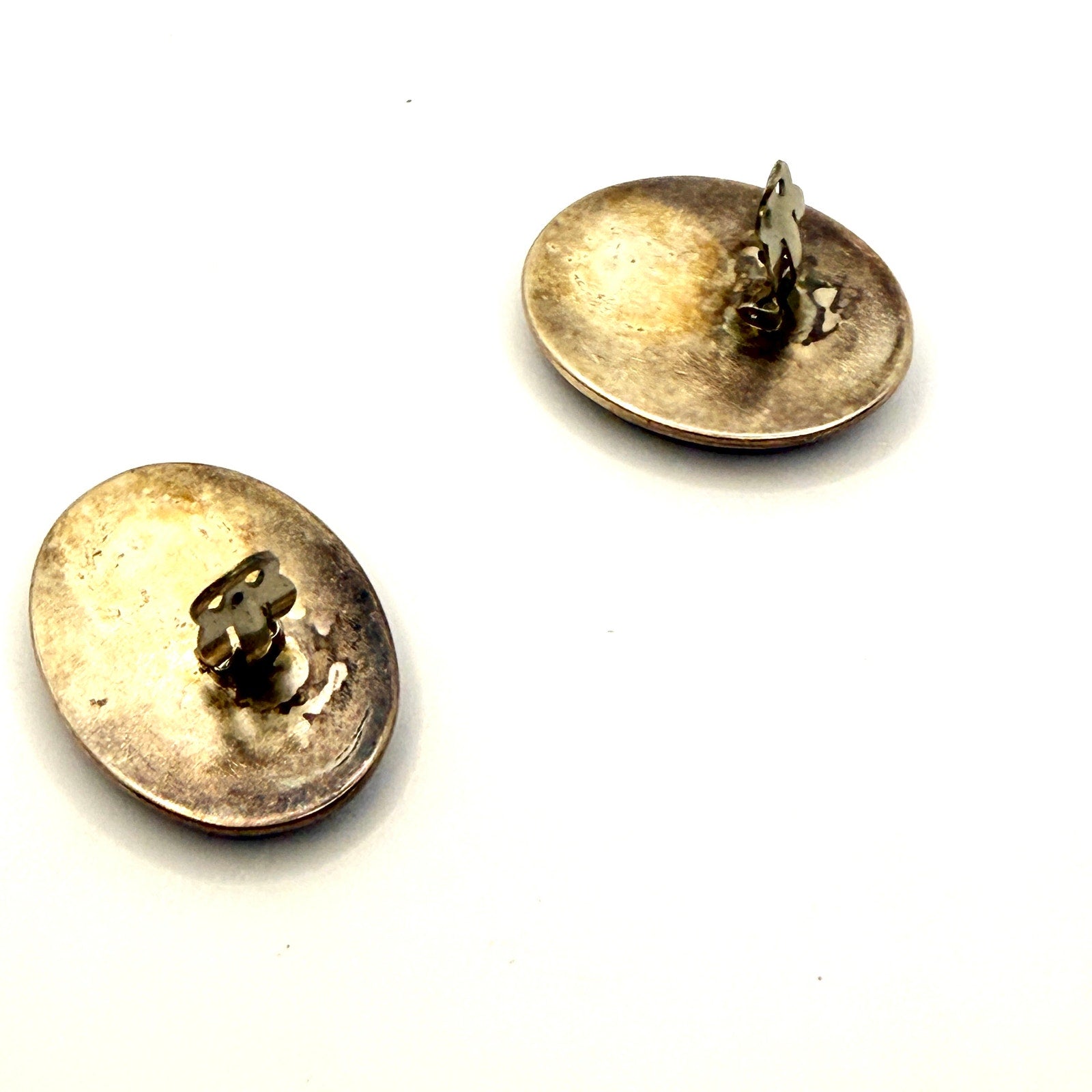 Vintage 90s Sterling Silver Red Jasper Oval Artist Signed Clip On Earrings