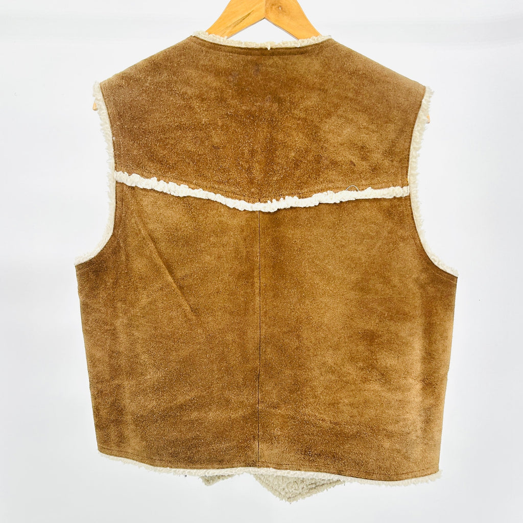 Vintage 70s Grande Bay Brown Shearling Suede Western Vest