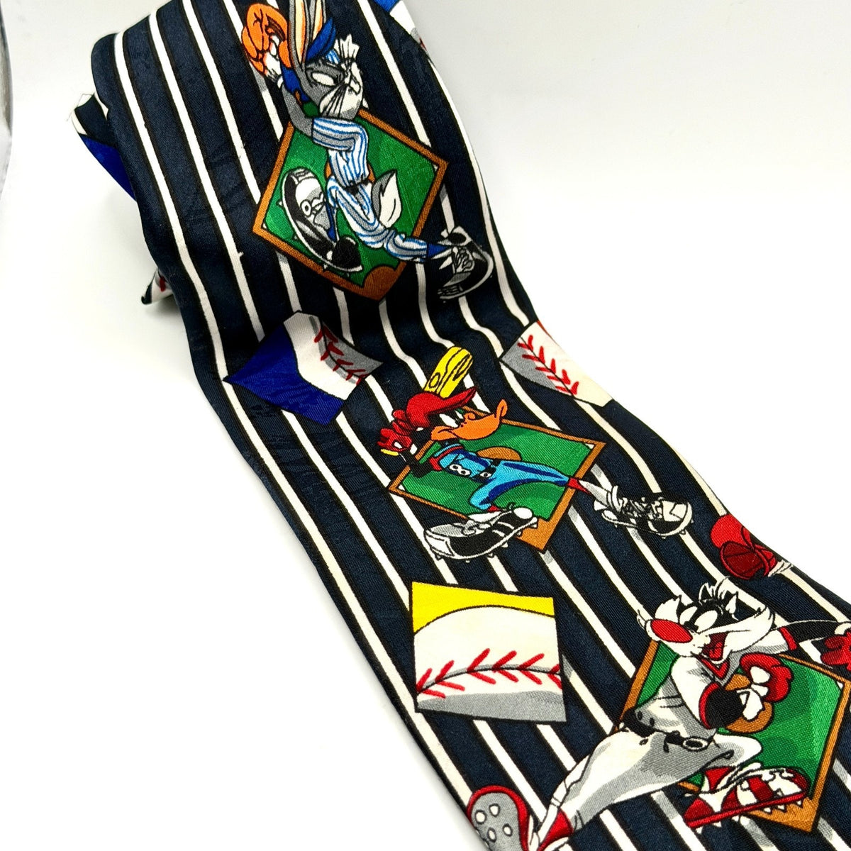Vintage 90s Looney Tunes Navy Blue Baseball Novelty Necktie