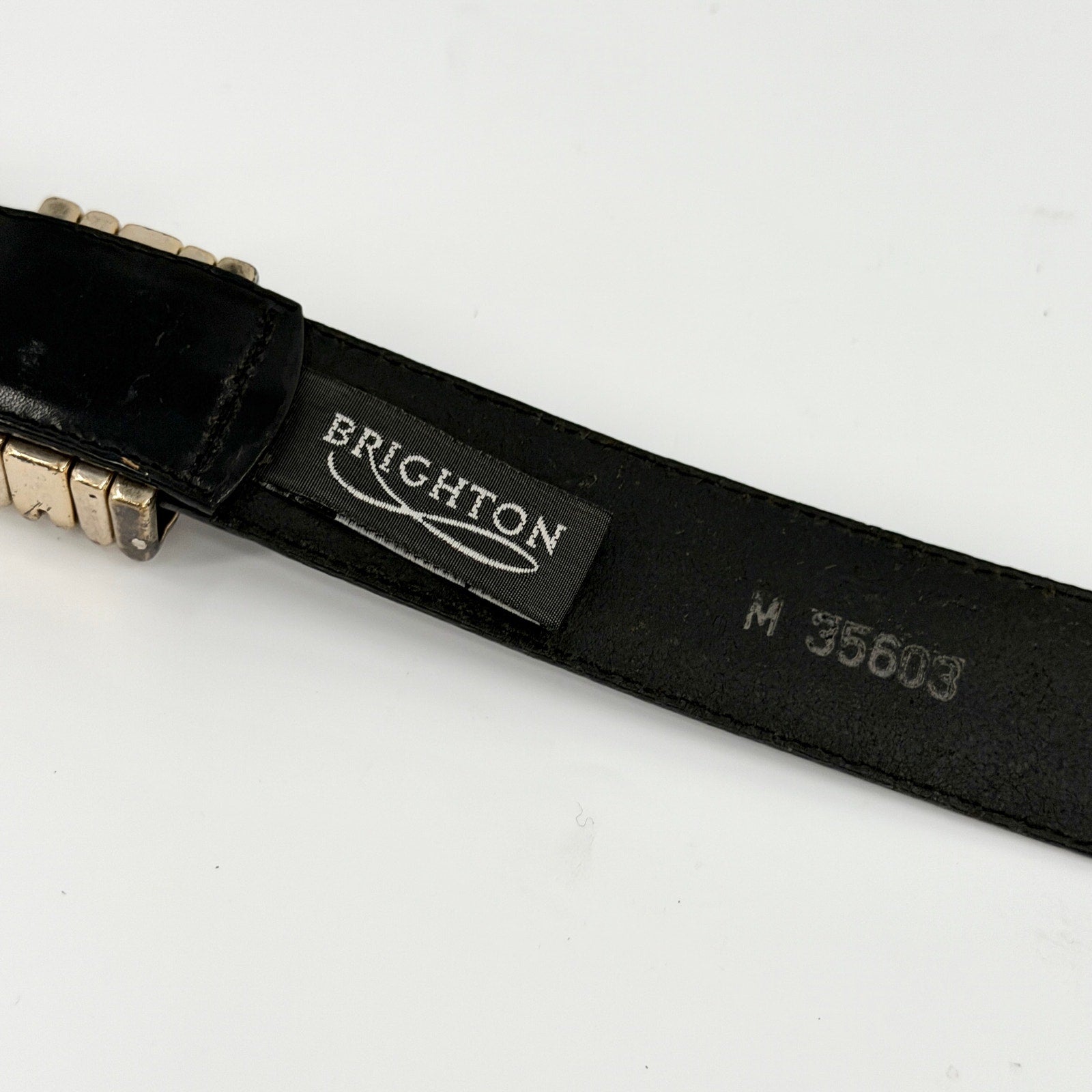 Vintage 90s Brighton Black Genuine Leather Silver Buckle Belt