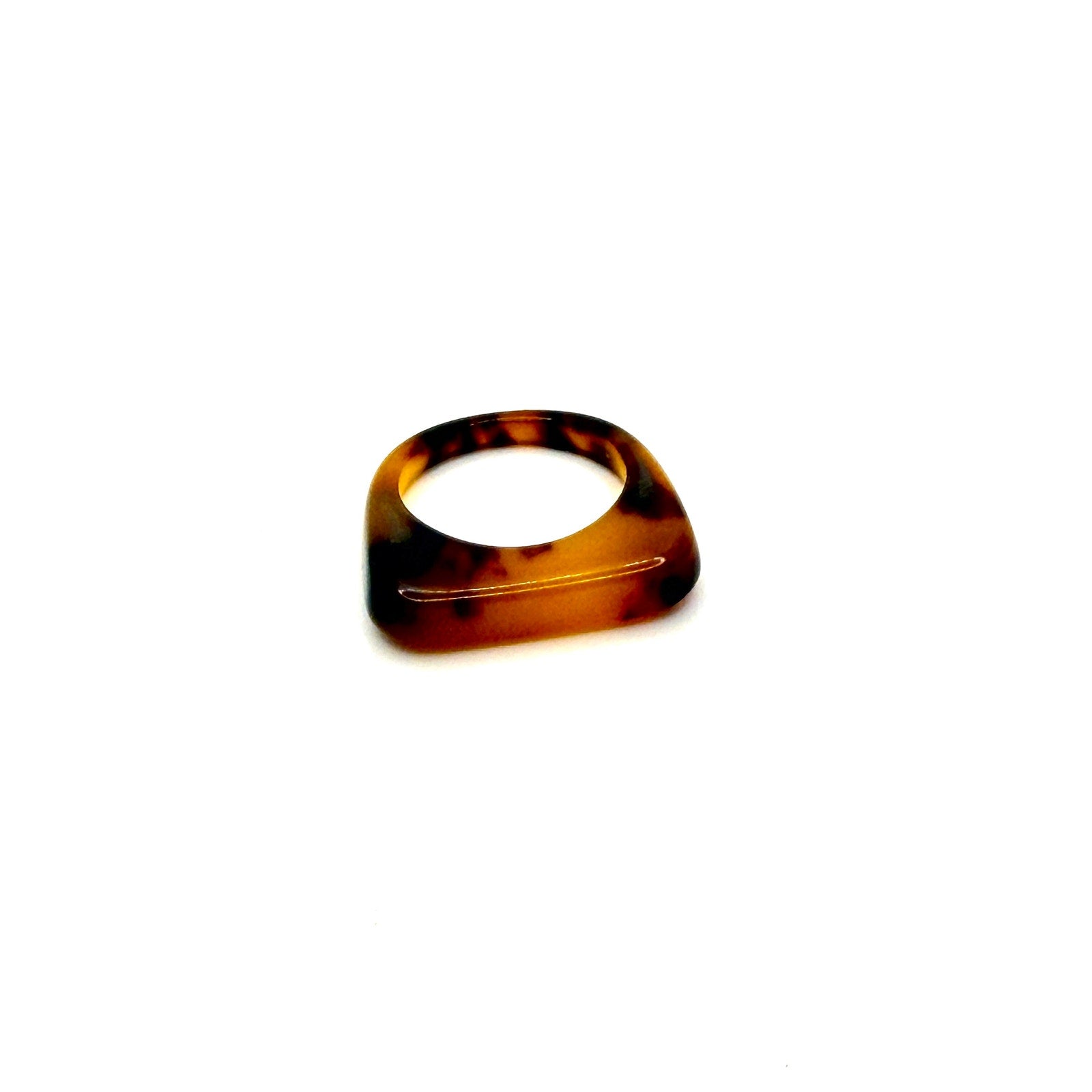 Vintage 90s Brown Tortoise Faux Resin Minimalist Architectural Statement Ring