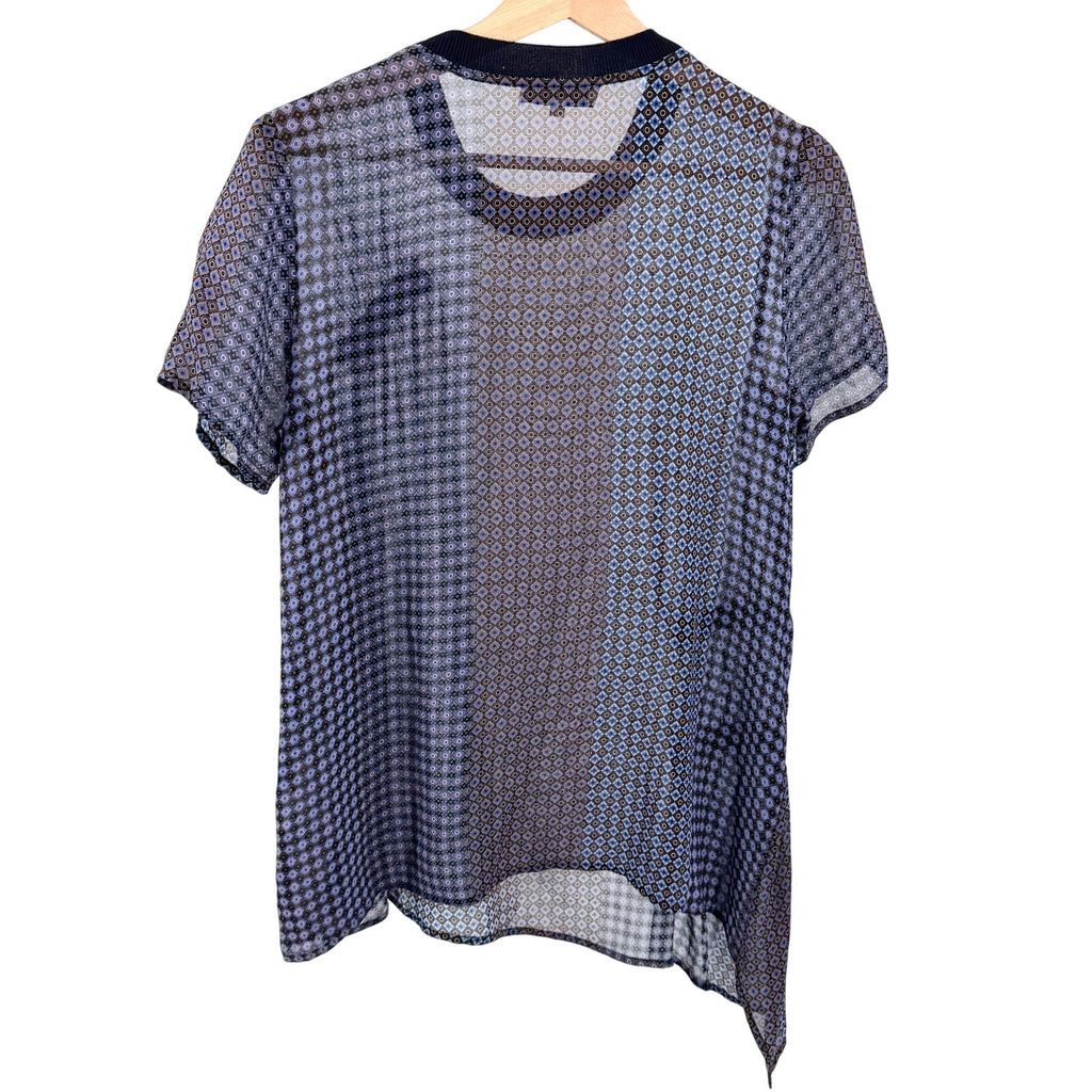 Opening Ceremony Sheer Blue Purple 100% Silk Patchwork Blouse Top