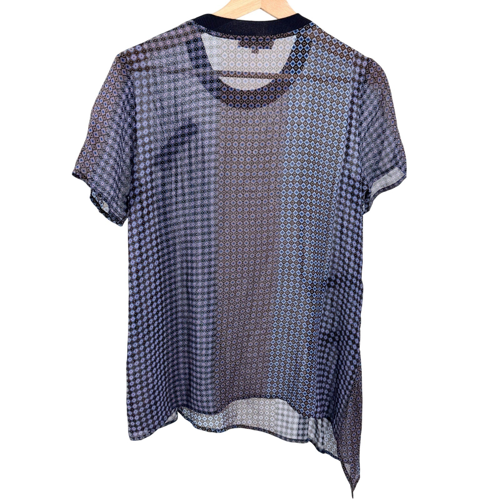 Opening Ceremony Sheer Blue Purple 100% Silk Patchwork Blouse Top