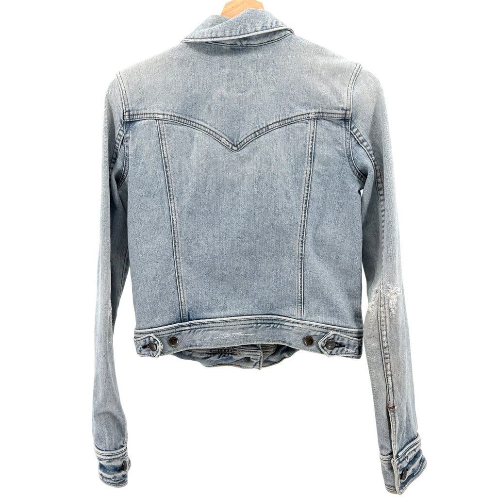Vintage Y2K Abercrombie & Fitch Light Blue Distressed Cropped Denim Jacket