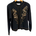 Vintage 90s Karen Scott Black Gold Sequin Beaded Holiday Cardigan