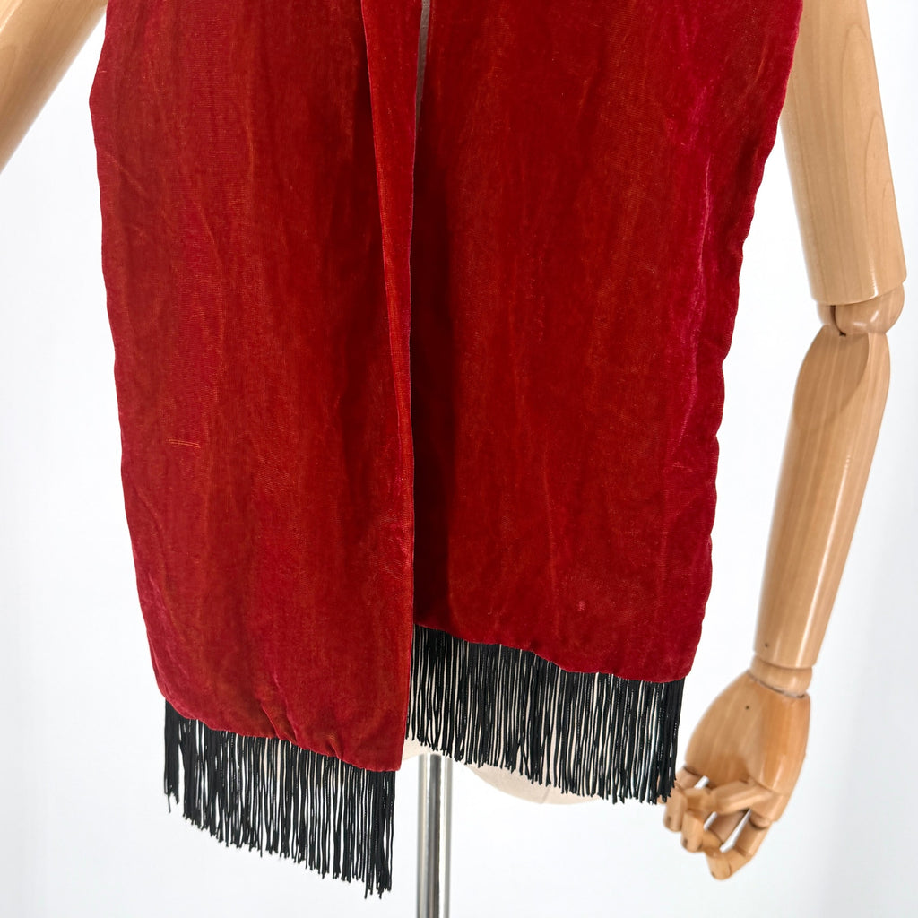 Vintage Y2K Tasha Polizzi Rust Orange Red Velvet Fringe Formal Scarf