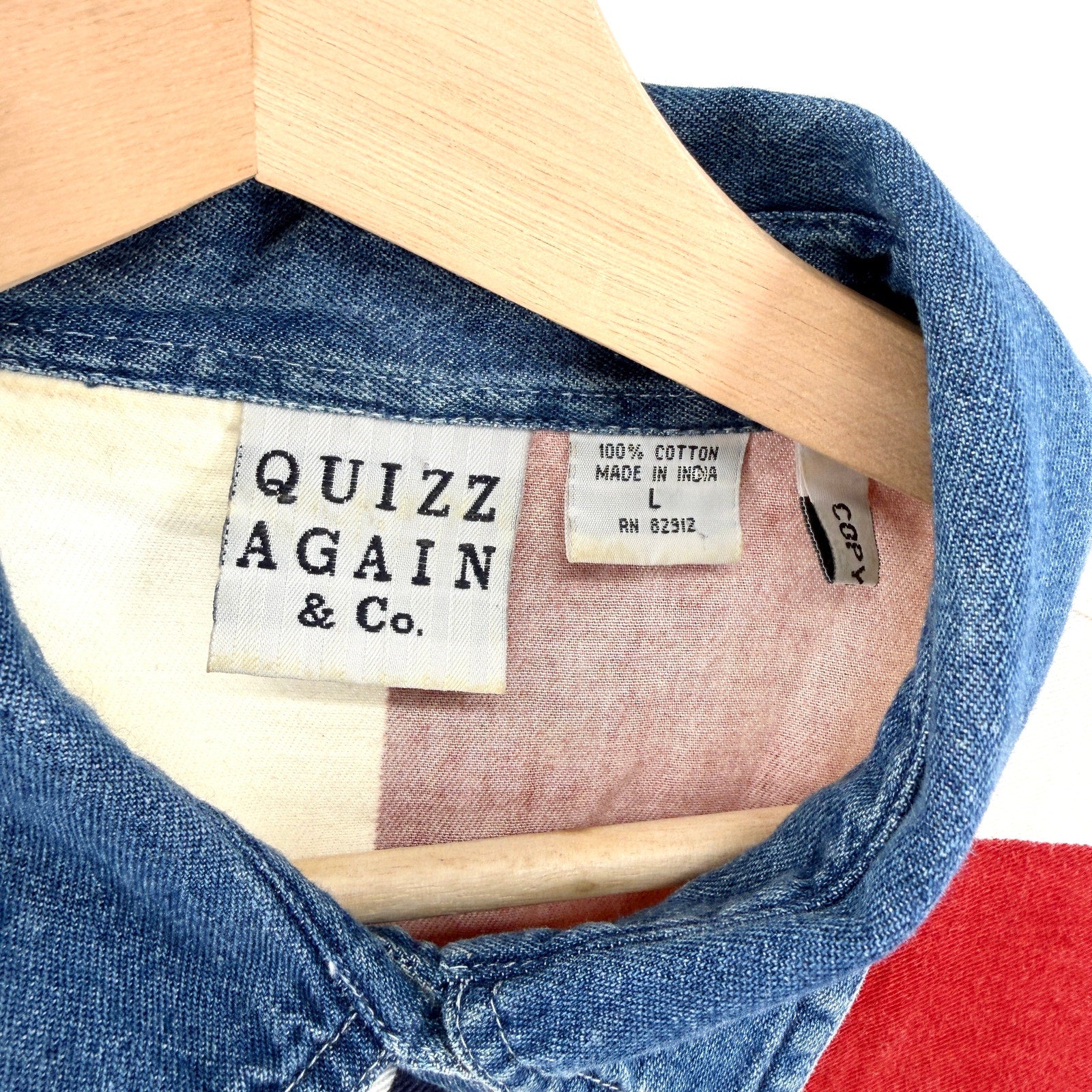Vintage 90s Quizz Again Red White Blue 100% Cotton American Flag Shirt