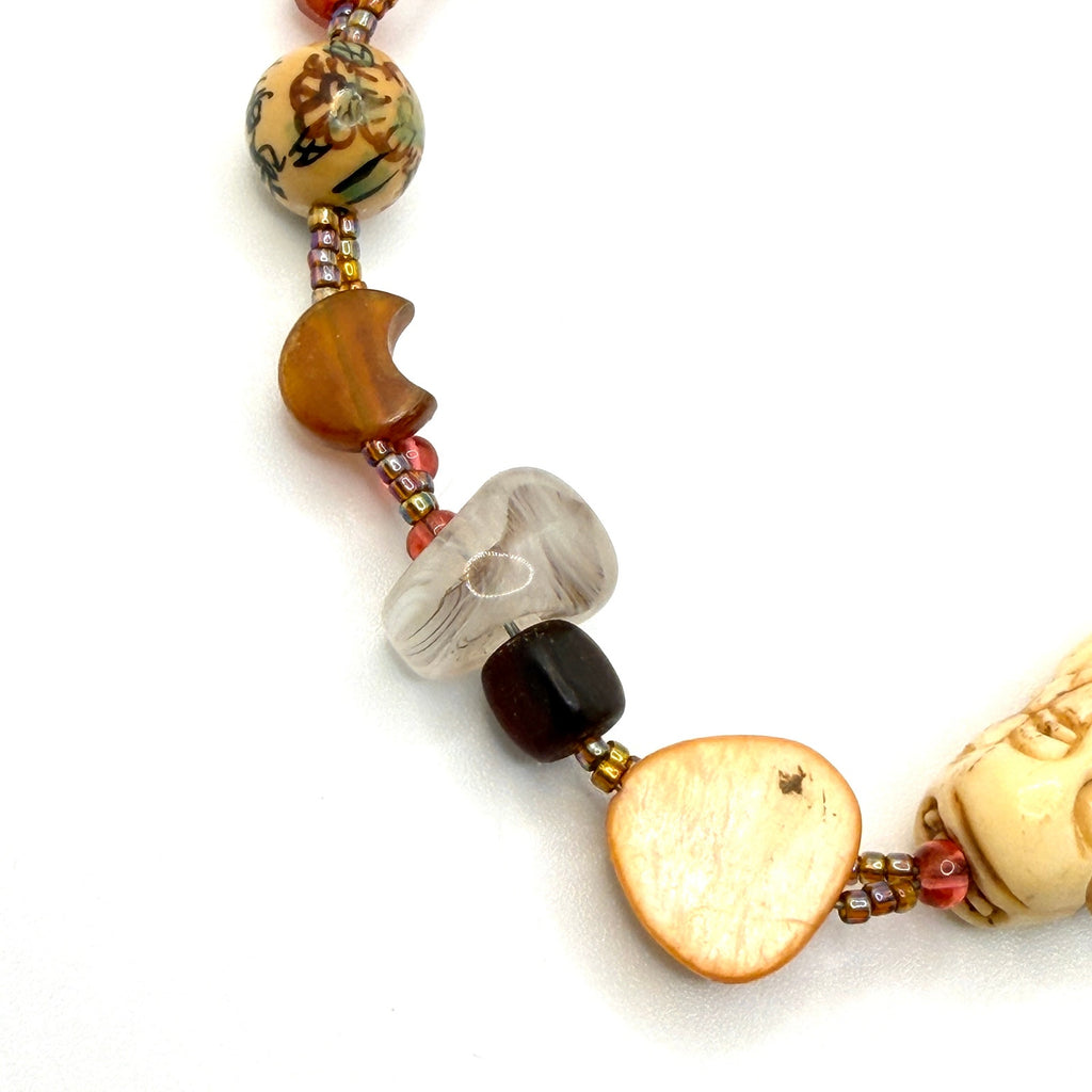 Vintage 90s Chinoiserie Red Jade Panther Carved Immortal Carnelian Necklace