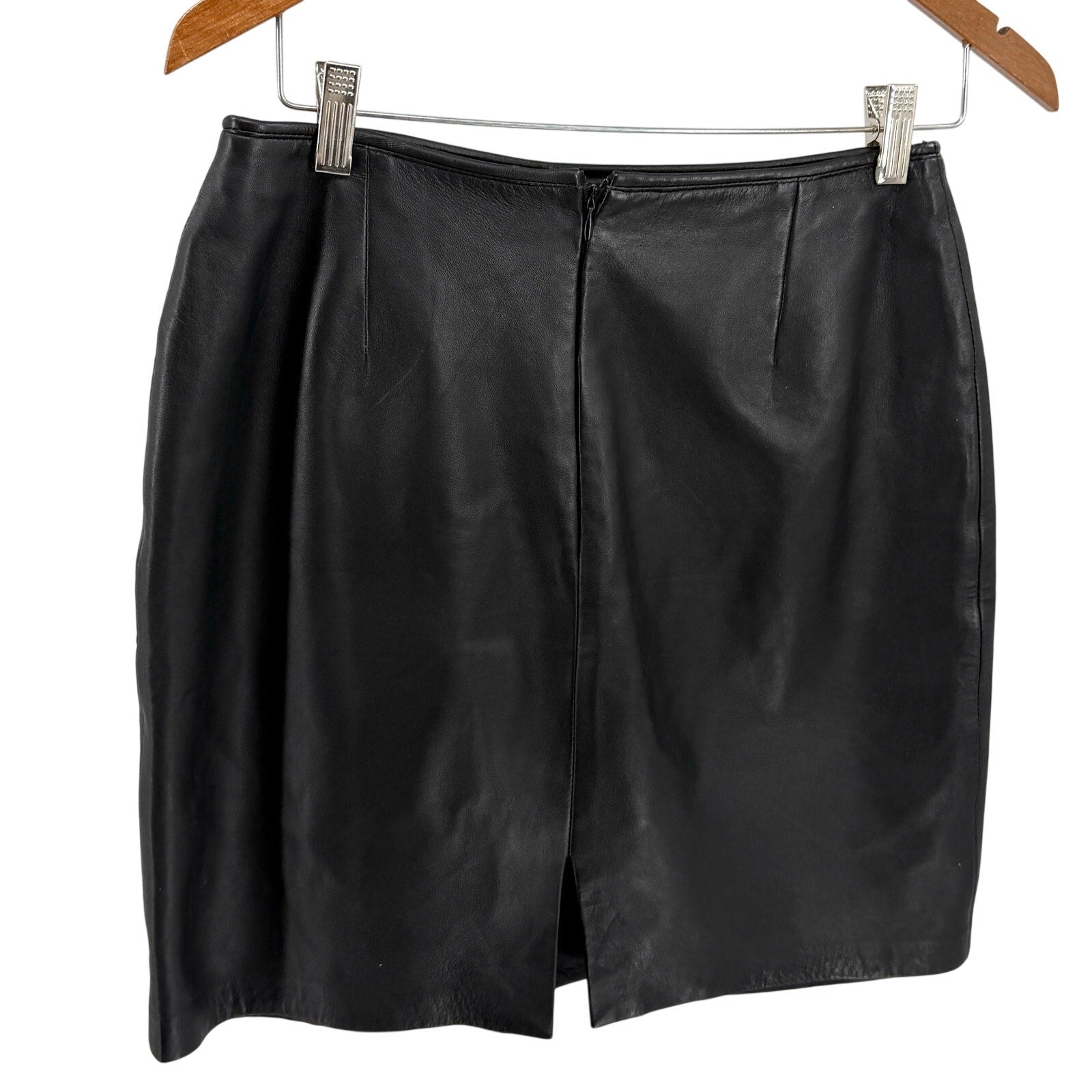 Vintage 90s Casual Corner Black Genuine Leather Minimalist Mini Skirt