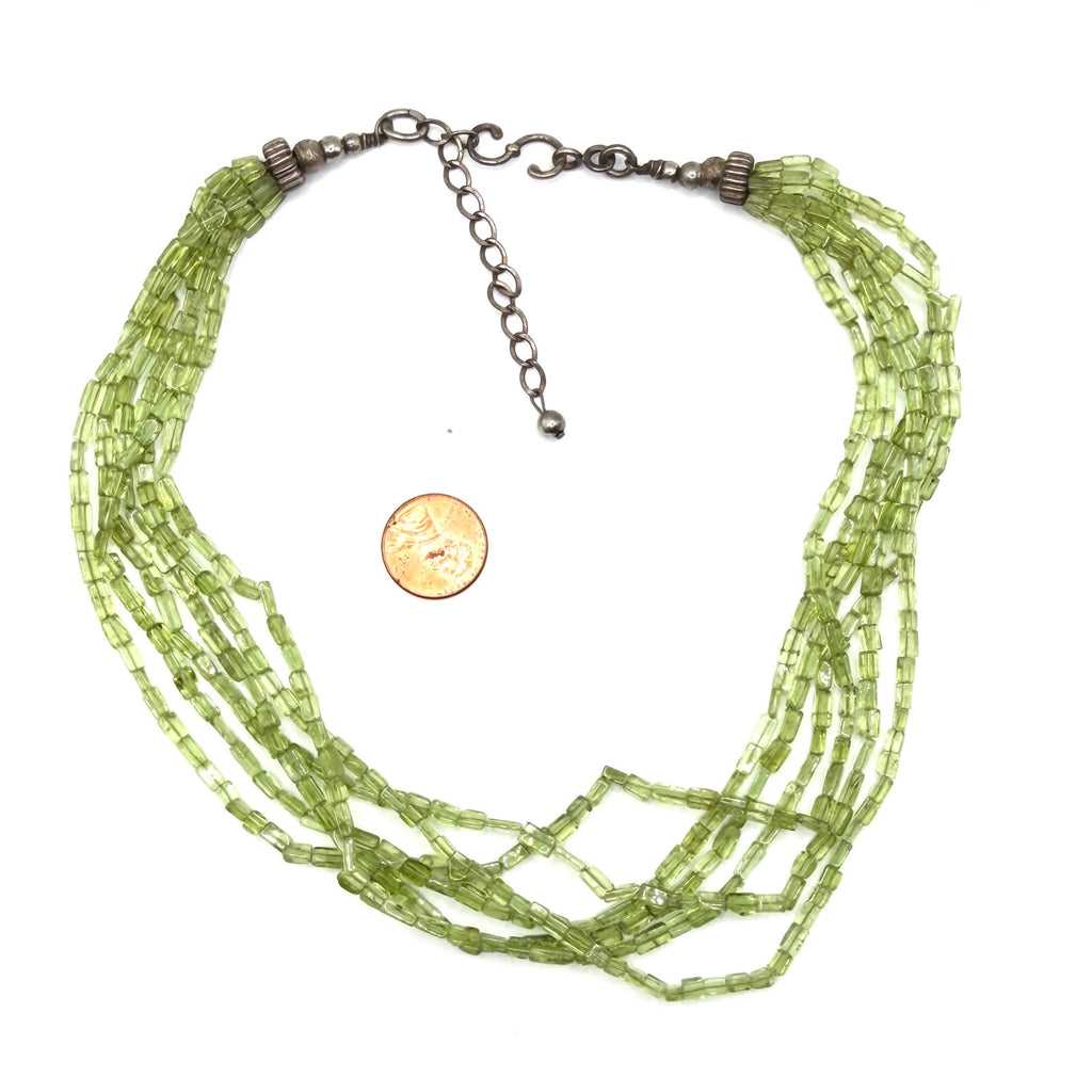 Vintage 90s Sterling Silver Peridot Multi Strand Statement Necklace