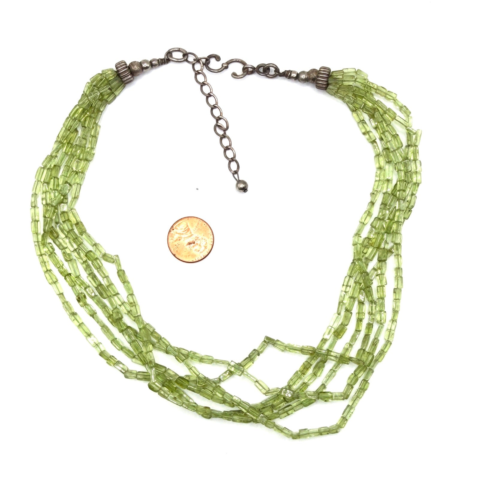 Vintage 90s Sterling Silver Peridot Multi Strand Statement Necklace