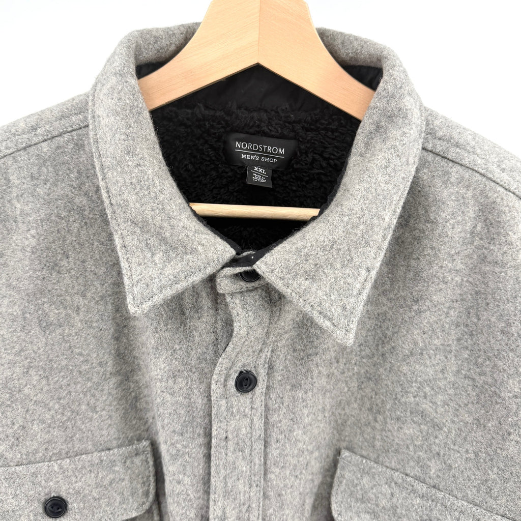 Nordstrom Gray Utility Minimalist Fleece Lined Button Front Shirt Jacket