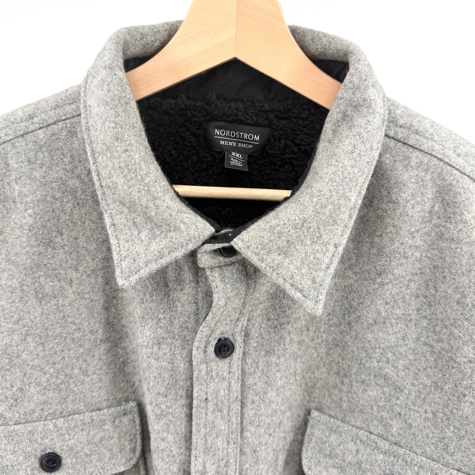 Nordstrom Gray Utility Minimalist Fleece Lined Button Front Shirt Jacket