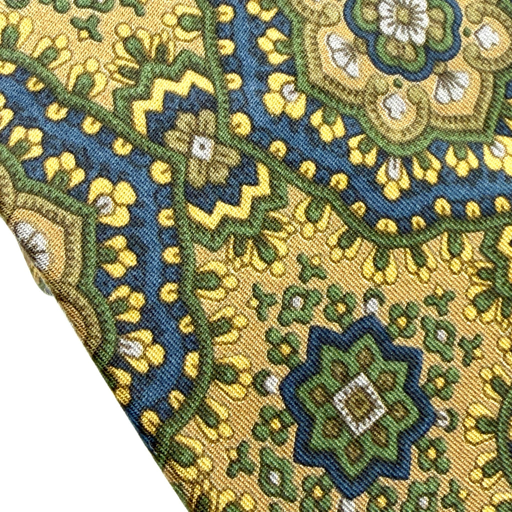 Vintage 90s Etro Green Navy Gold 100% Silk Paisley Skinny Luxury Tie