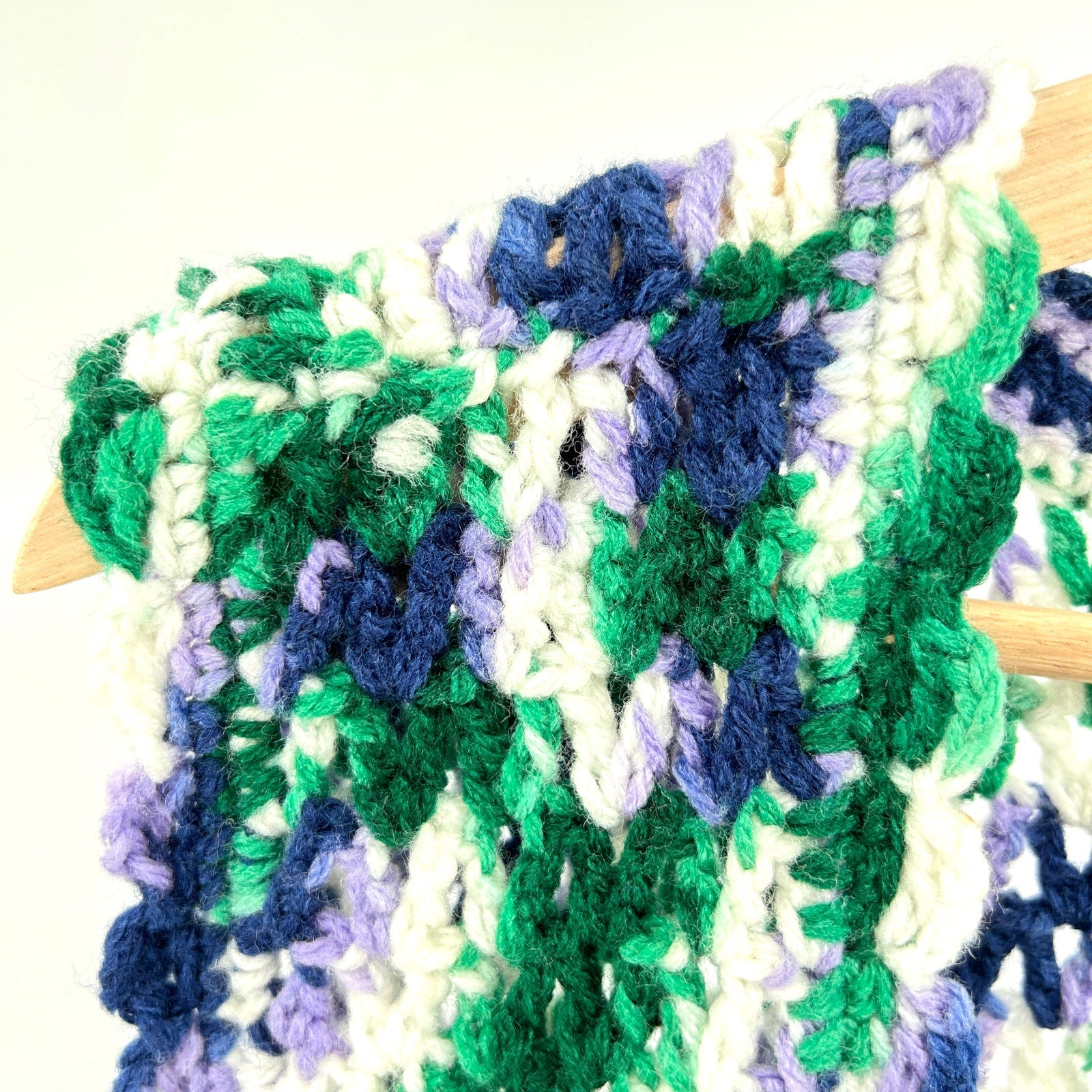 Vintage 70s Green Blue White Acrylic Crochet Vest